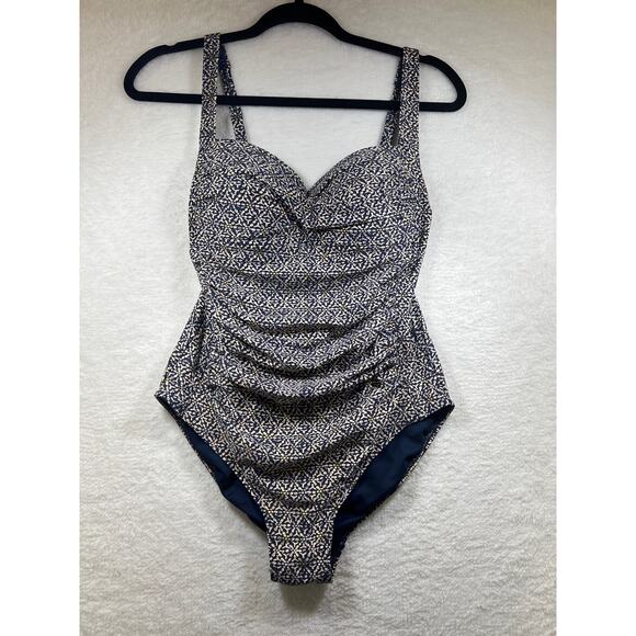 Nip Tuck Navy Blue Gold Joanne Twist Front One Piece Swimsuit Womens Sz 6 - Picture 2 of 12